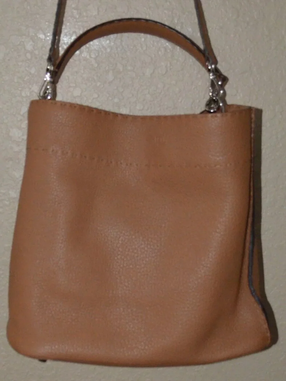 Fendi  Brown Leather Selleria Anna Top Handle Shoulder Strap Bucket Bag